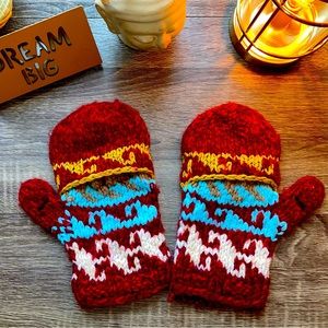 Vintage Handmade Multicolor - Convertible Knitted Gloves